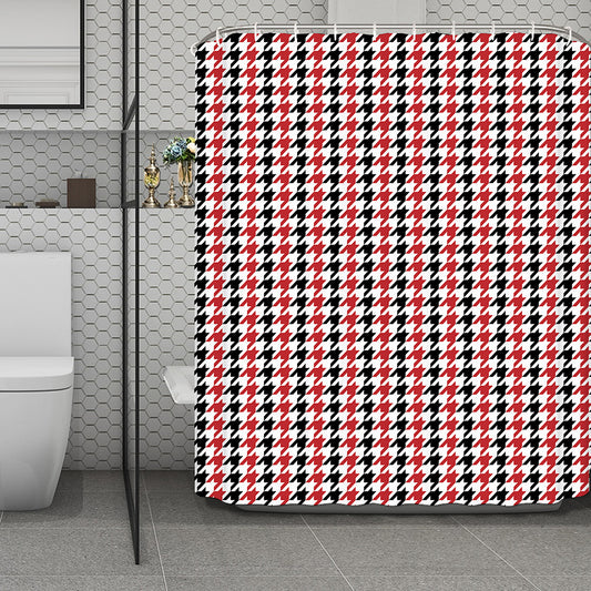 Red Black And White Houndstooth Print Polyester Shower Curtain