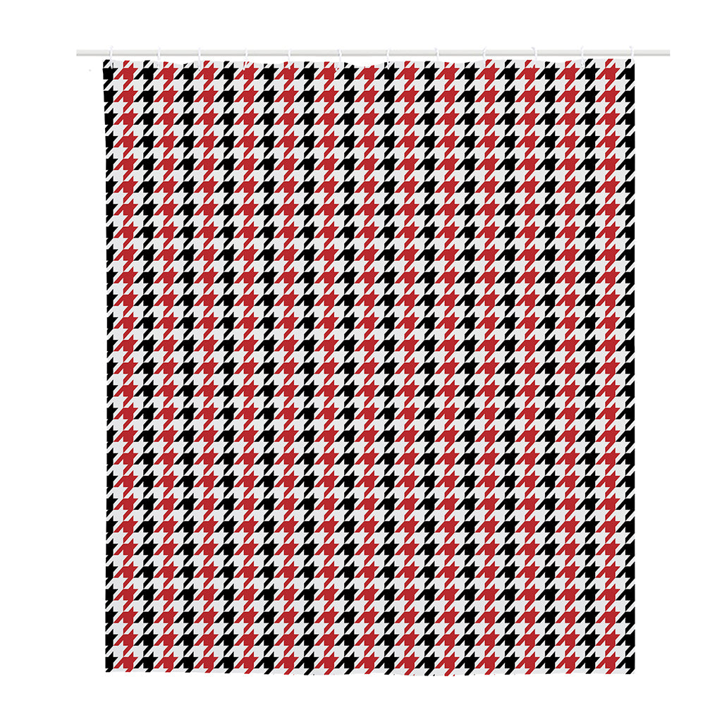 Red Black And White Houndstooth Print Polyester Shower Curtain