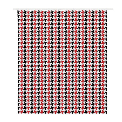 Red Black And White Houndstooth Print Polyester Shower Curtain