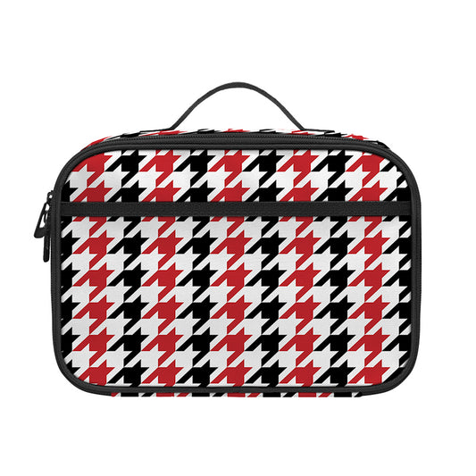 Red Black And White Houndstooth Print Portable Lunch Bag