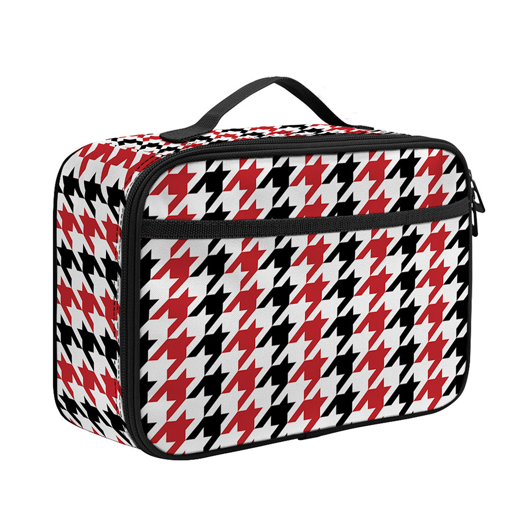 Red Black And White Houndstooth Print Portable Lunch Bag