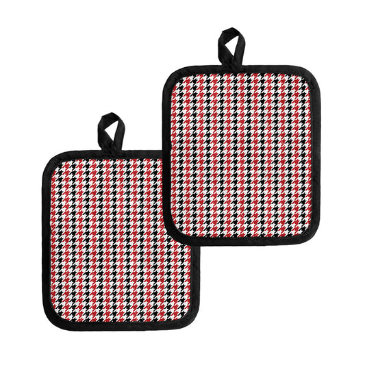Red Black And White Houndstooth Print Pot Holders