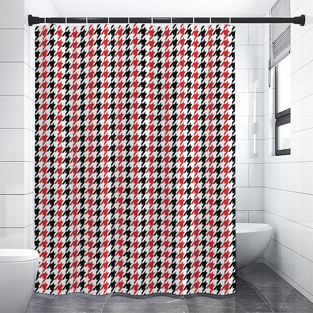 Red Black And White Houndstooth Print Premium Shower Curtain