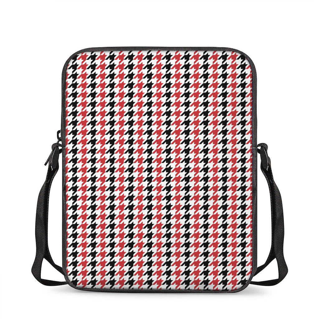 Red Black And White Houndstooth Print Rectangular Crossbody Bag