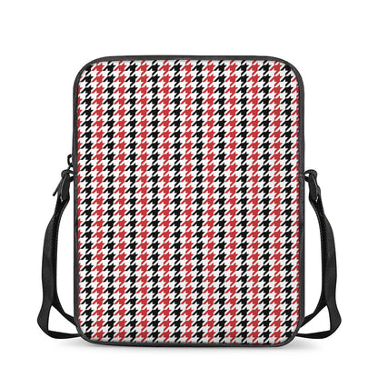 Red Black And White Houndstooth Print Rectangular Crossbody Bag