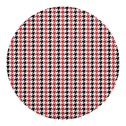 Red Black And White Houndstooth Print Round Blanket