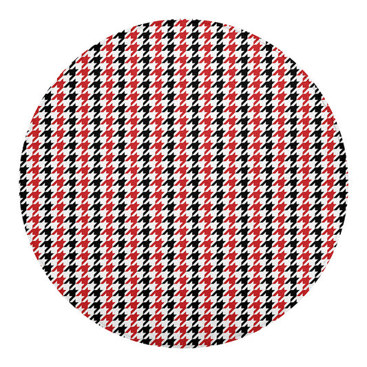 Red Black And White Houndstooth Print Round Blanket