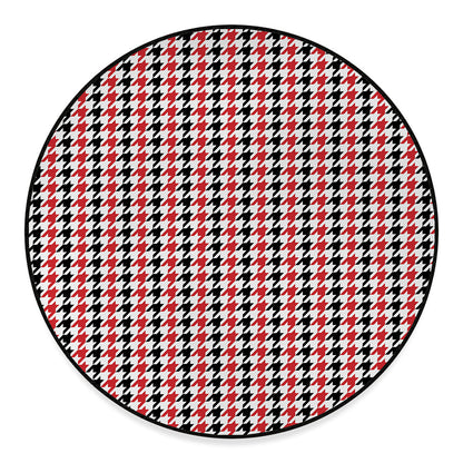 Red Black And White Houndstooth Print Round Floor Mat