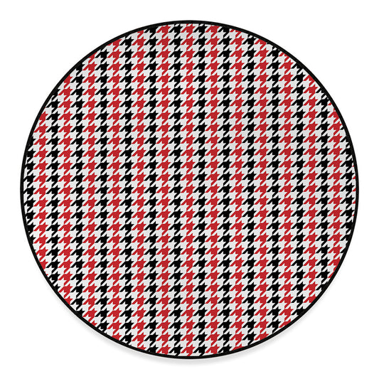 Red Black And White Houndstooth Print Round Floor Mat
