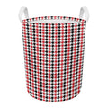 Red Black And White Houndstooth Print Round Laundry Basket