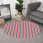 Red Black And White Houndstooth Print Round Rug