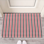 Red Black And White Houndstooth Print Rubber Doormat