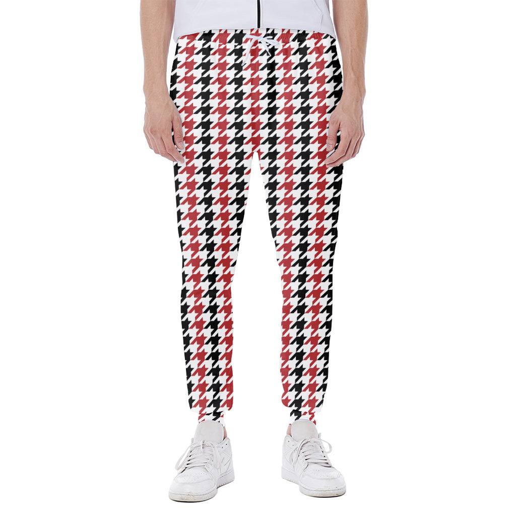 Red Black And White Houndstooth Print Scuba Joggers