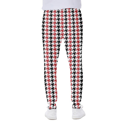 Red Black And White Houndstooth Print Scuba Joggers
