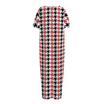 Red Black And White Houndstooth Print Short Sleeve Long Nightdress