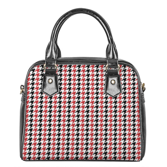 Red Black And White Houndstooth Print Shoulder Handbag