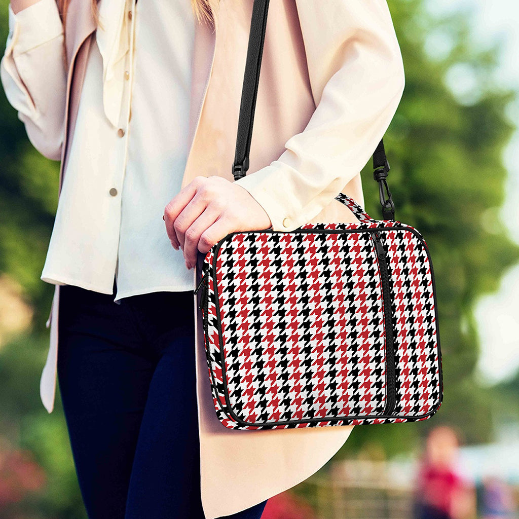 Red Black And White Houndstooth Print Shoulder Strap Bible Bag