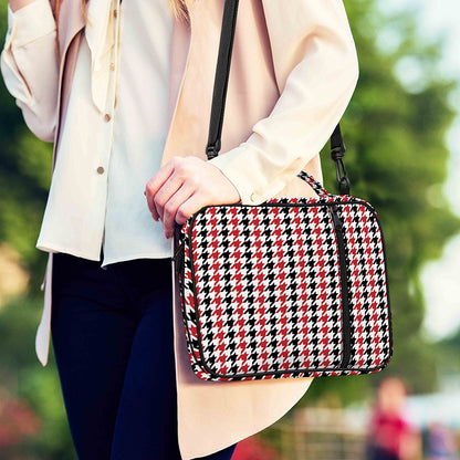 Red Black And White Houndstooth Print Shoulder Strap Bible Bag