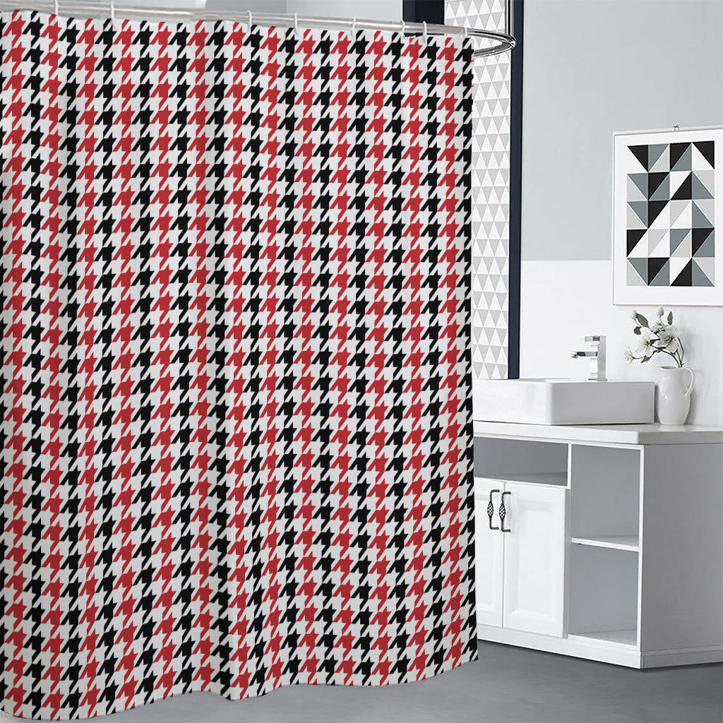 Red Black And White Houndstooth Print Shower Curtain