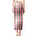 Red Black And White Houndstooth Print Side Slit Maxi Skirt