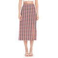 Red Black And White Houndstooth Print Side Slit Midi Skirt