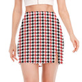 Red Black And White Houndstooth Print Side Slit Mini Skirt