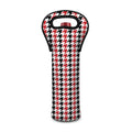 Red Black And White Houndstooth Print Single Neoprene Wine Tote