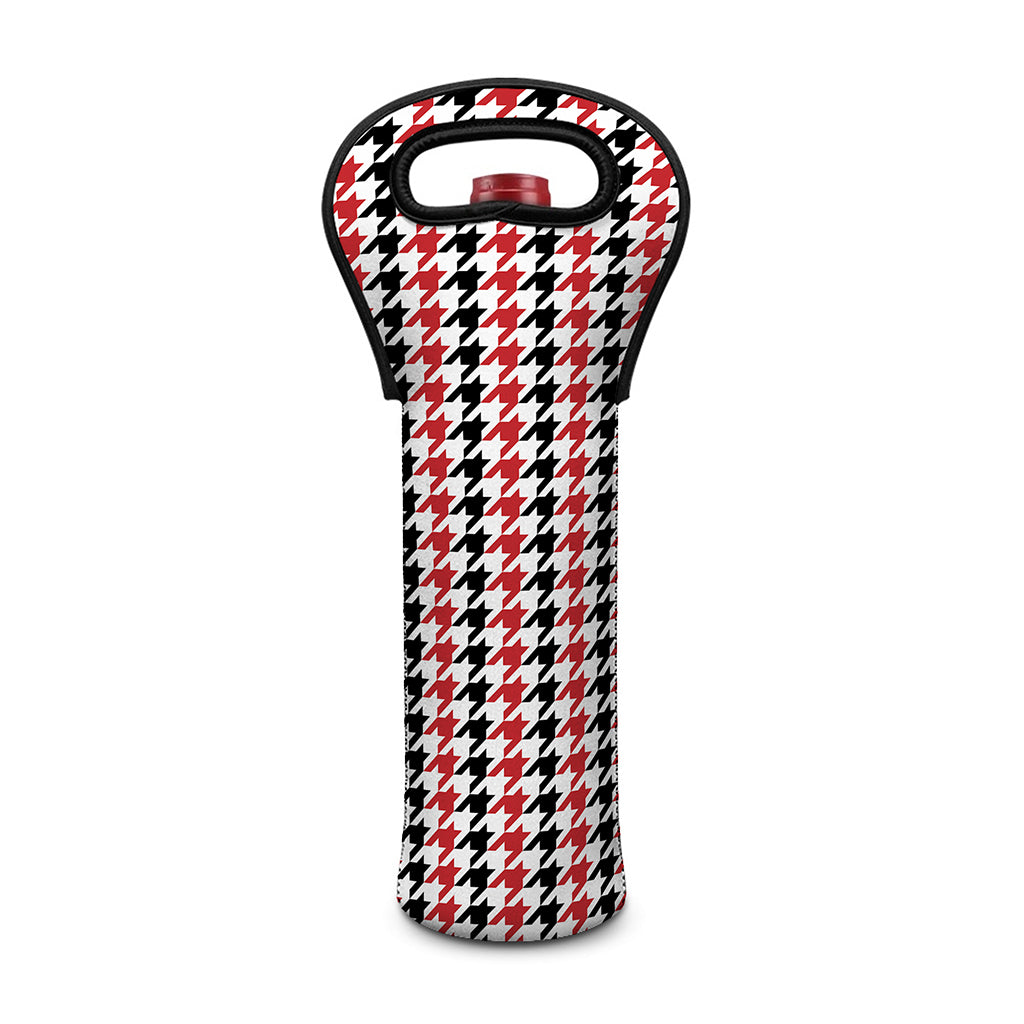 Red Black And White Houndstooth Print Single Neoprene Wine Tote