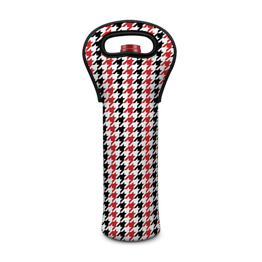 Red Black And White Houndstooth Print Single Neoprene Wine Tote