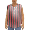 Red Black And White Houndstooth Print Sleeveless Baseball Jersey