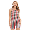 Red Black And White Houndstooth Print Sleeveless One Piece Swimsuit