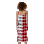 Red Black And White Houndstooth Print Slim Fit Midi Cami Dress