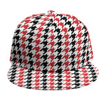 Red Black And White Houndstooth Print Snapback Cap