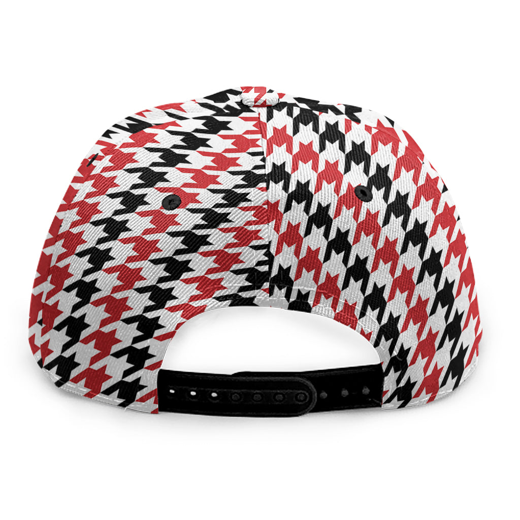 Red Black And White Houndstooth Print Snapback Cap