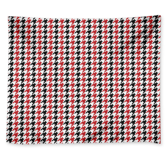 Red Black And White Houndstooth Print Tapestry