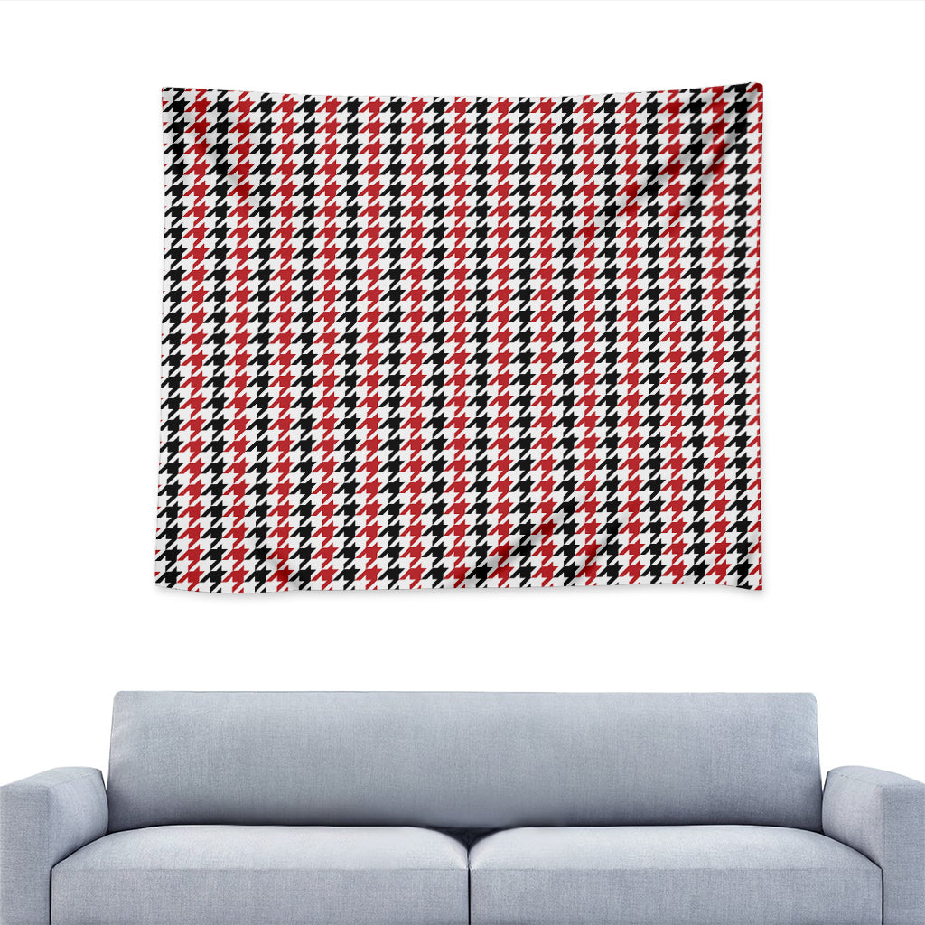 Red Black And White Houndstooth Print Tapestry