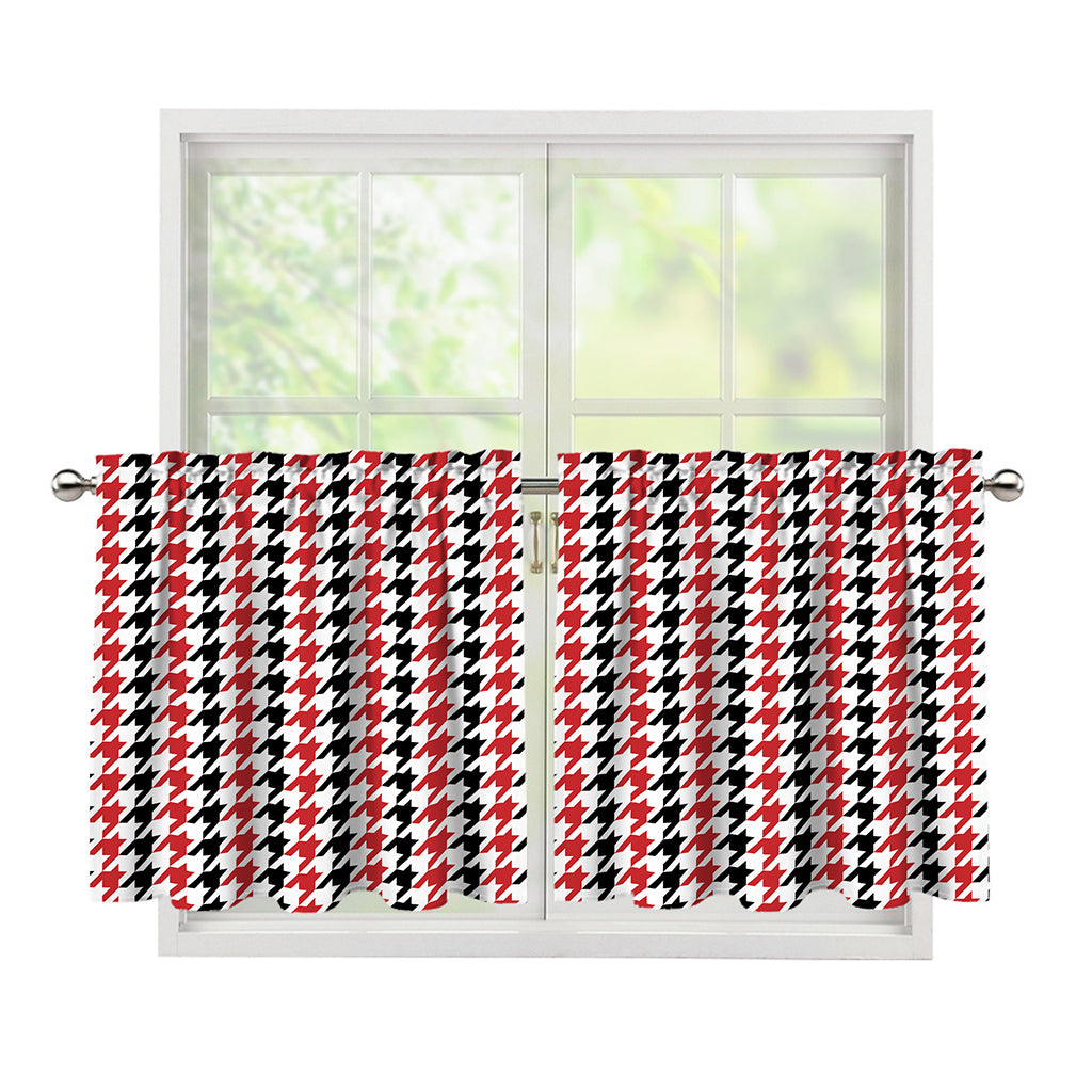 Red Black And White Houndstooth Print Tier Curtains