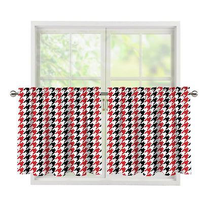 Red Black And White Houndstooth Print Tier Curtains