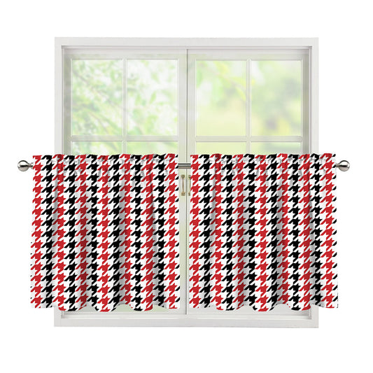 Red Black And White Houndstooth Print Tier Curtains
