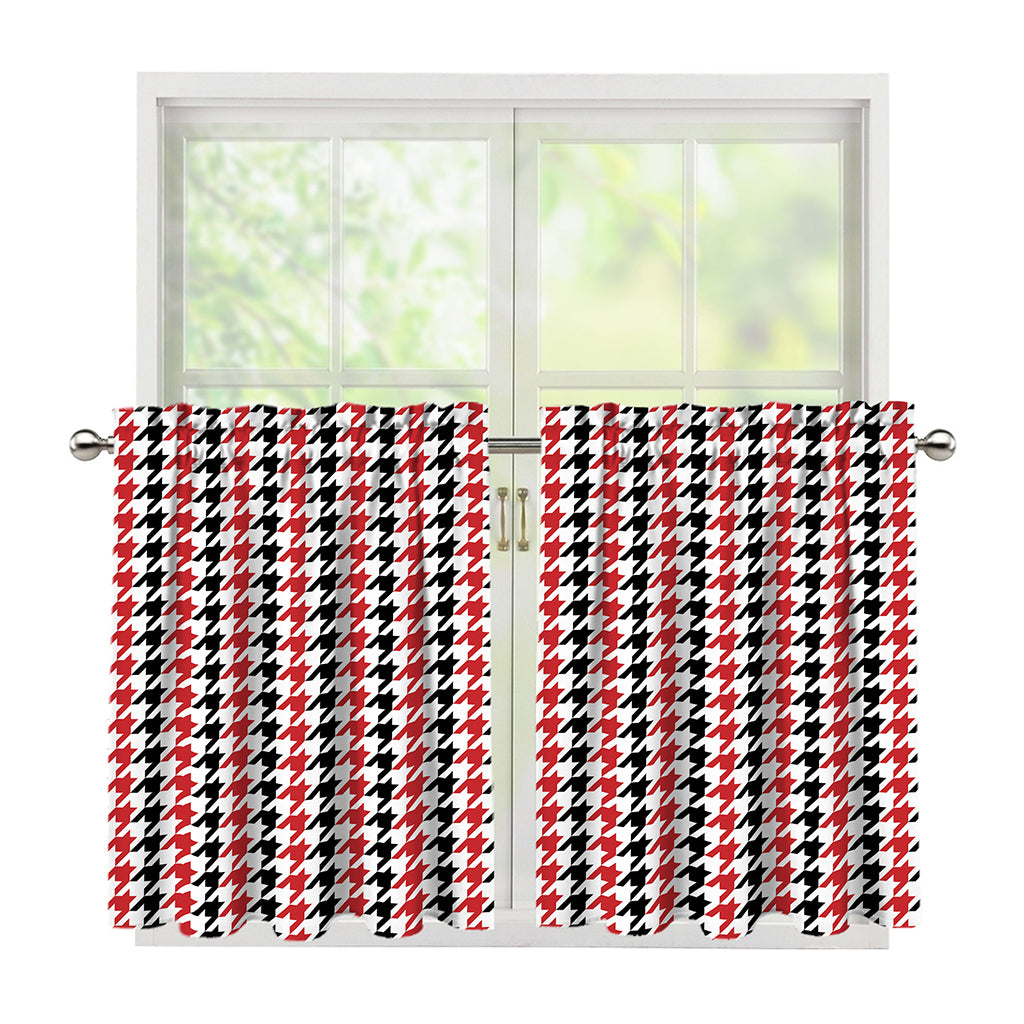 Red Black And White Houndstooth Print Tier Curtains