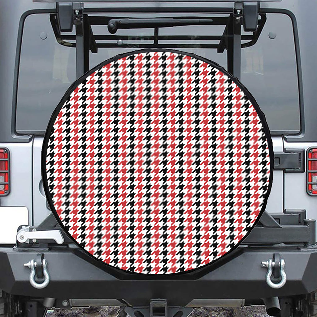 Red Black And White Houndstooth Print Tire Cover