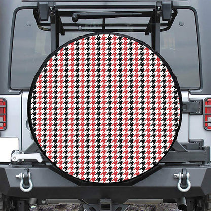 Red Black And White Houndstooth Print Tire Cover