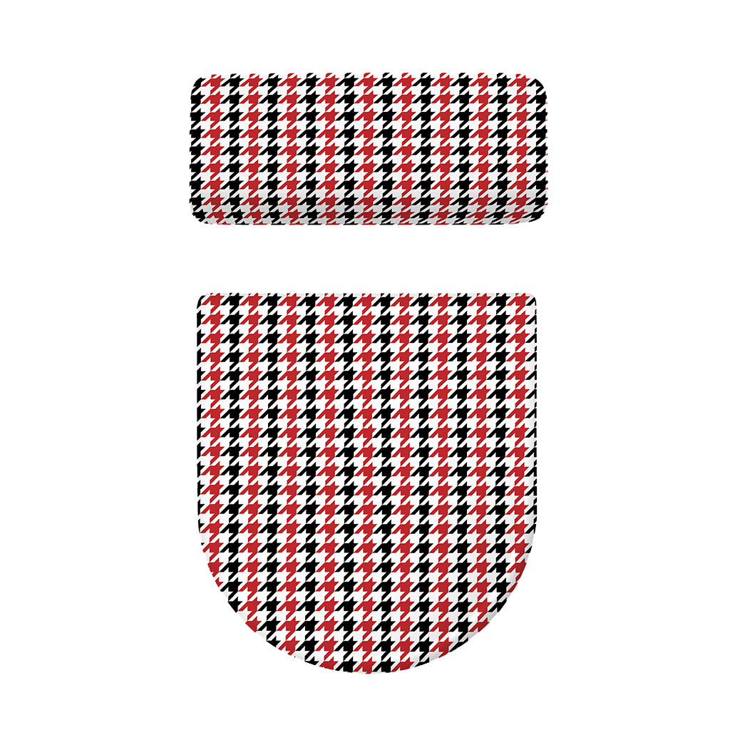 Red Black And White Houndstooth Print Toilet Lid And Tank Cover Set
