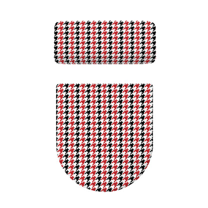 Red Black And White Houndstooth Print Toilet Lid And Tank Cover Set