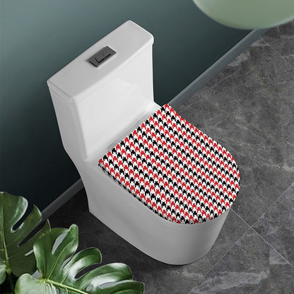 Red Black And White Houndstooth Print Toilet Lid Cover
