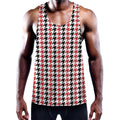 Red Black And White Houndstooth Print Men's Workout Tank Top
