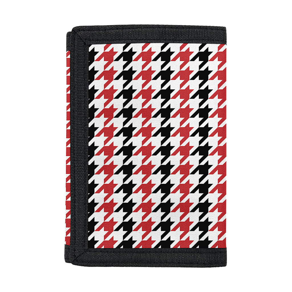 Red Black And White Houndstooth Print Trifold Wallet
