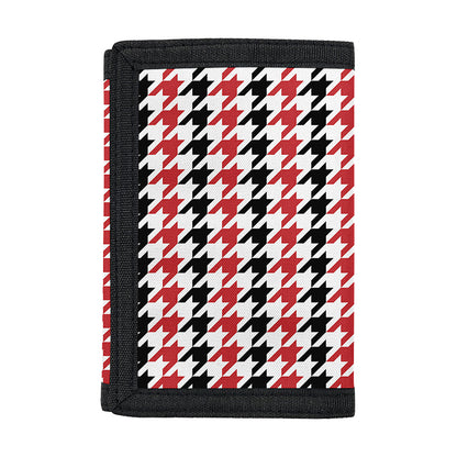 Red Black And White Houndstooth Print Trifold Wallet
