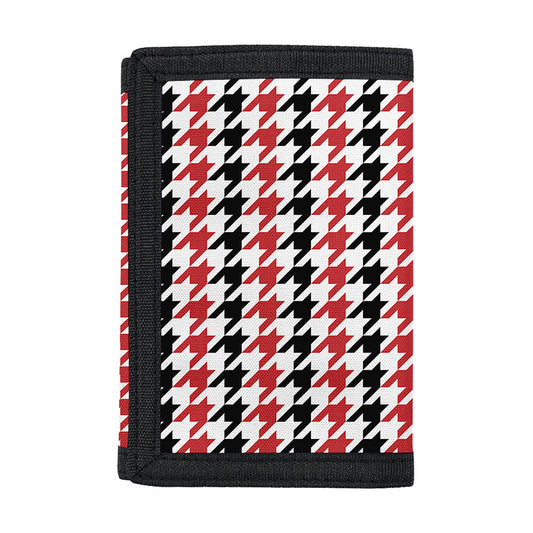Red Black And White Houndstooth Print Trifold Wallet