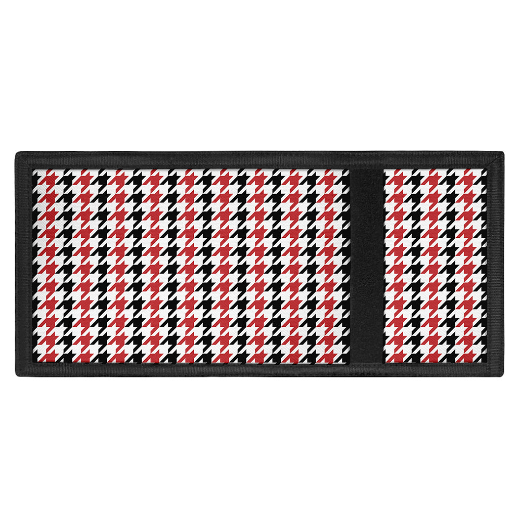 Red Black And White Houndstooth Print Trifold Wallet